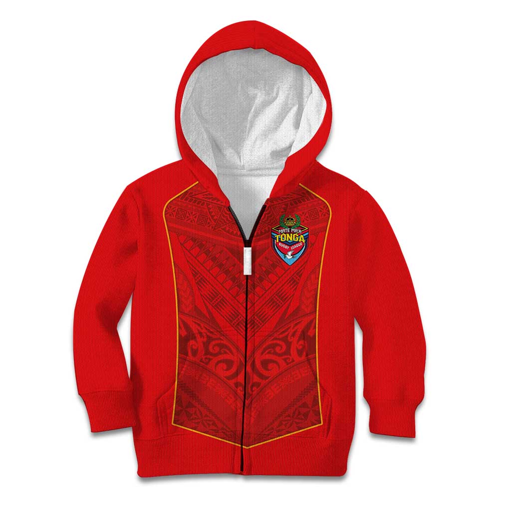Custom Mate Ma'a Tonga Rugby Kid Hoodie Ngatu Tribal Motifs Sporty Style - Polynesian Pride