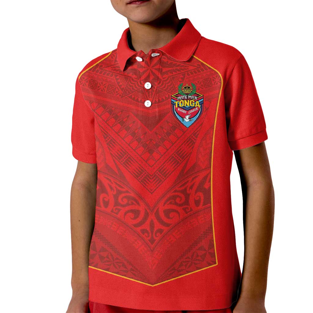 Custom Mate Ma'a Tonga Rugby Kid Polo Shirt Ngatu Tribal Motifs Sporty Style LT03 Kid Red - Polynesian Pride