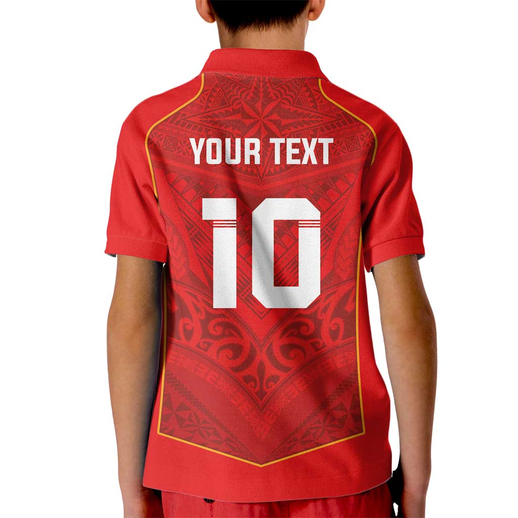 Custom Mate Ma'a Tonga Rugby Kid Polo Shirt Ngatu Tribal Motifs Sporty Style LT03 - Polynesian Pride