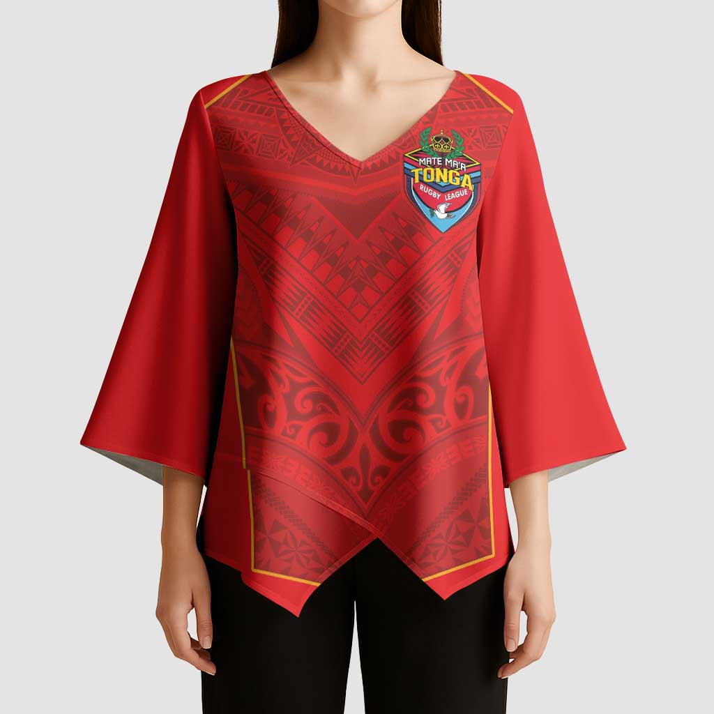 Custom Mate Ma'a Tonga Rugby Kimono Sleeve Blouse Ngatu Tribal Motifs Sporty Style - Polynesian Pride