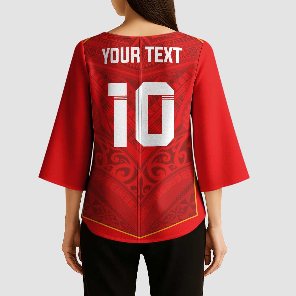 Custom Mate Ma'a Tonga Rugby Kimono Sleeve Blouse Ngatu Tribal Motifs Sporty Style - Polynesian Pride