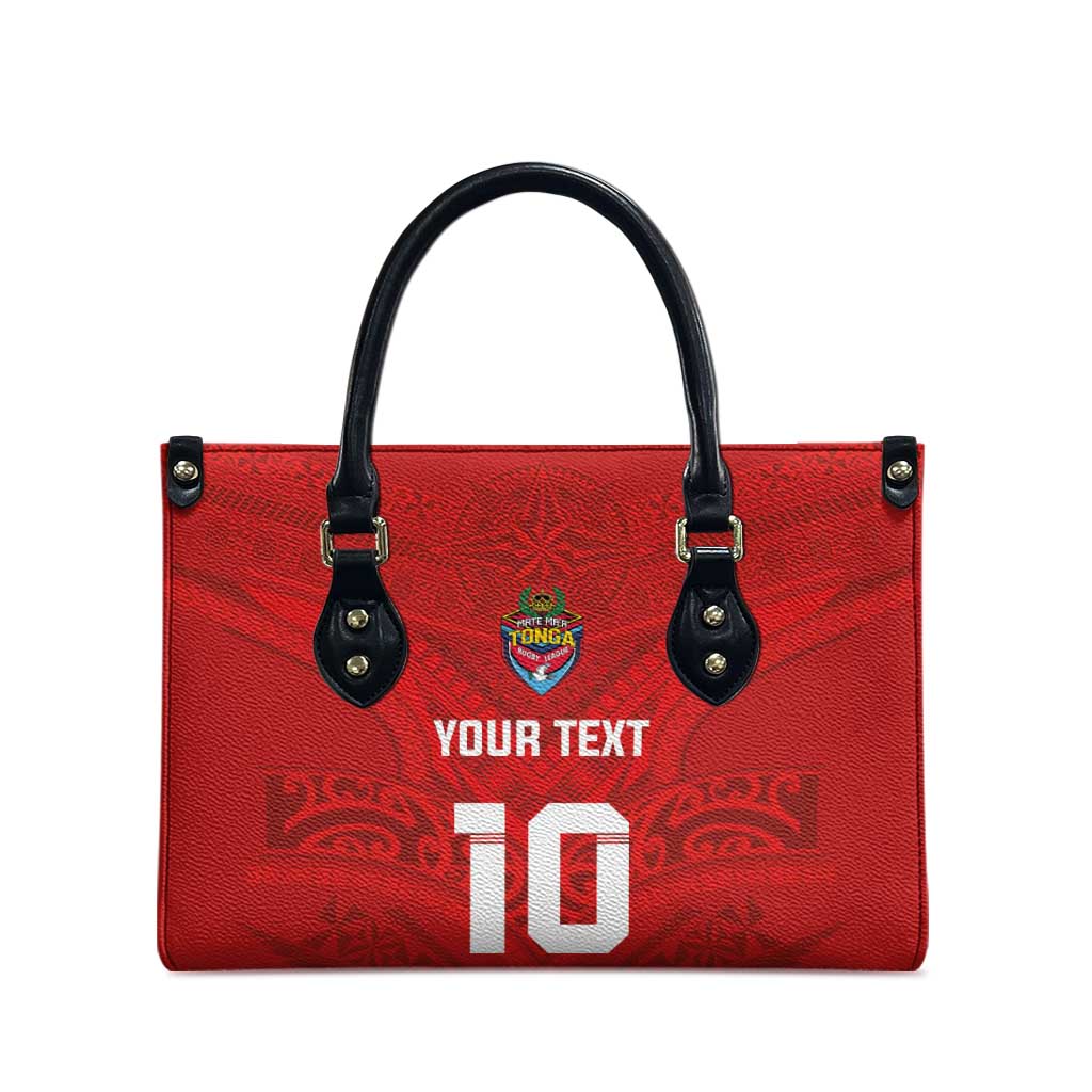 Custom Mate Ma'a Tonga Rugby Leather Bag Ngatu Tribal Motifs Sporty Style - Polynesian Pride