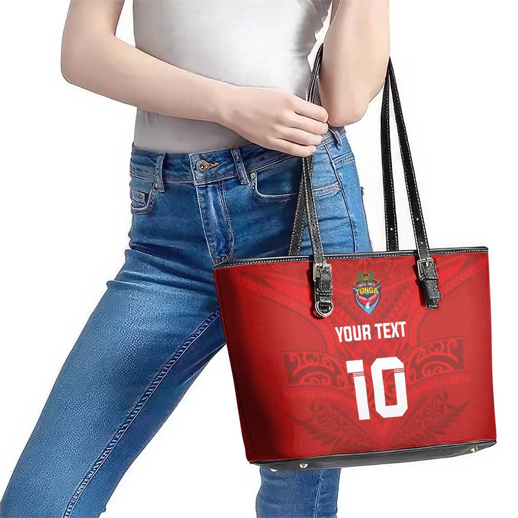 Custom Mate Ma'a Tonga Rugby Leather Tote Bag Ngatu Tribal Motifs Sporty Style - Polynesian Pride