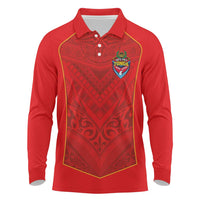 Custom Mate Ma'a Tonga Rugby Long Sleeve Polo Shirt Ngatu Tribal Motifs Sporty Style - Polynesian Pride