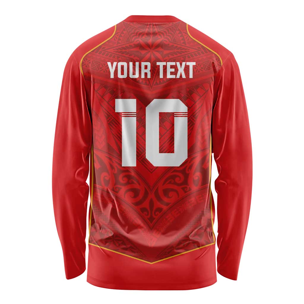 Custom Mate Ma'a Tonga Rugby Long Sleeve Shirt Ngatu Tribal Motifs Sporty Style - Polynesian Pride