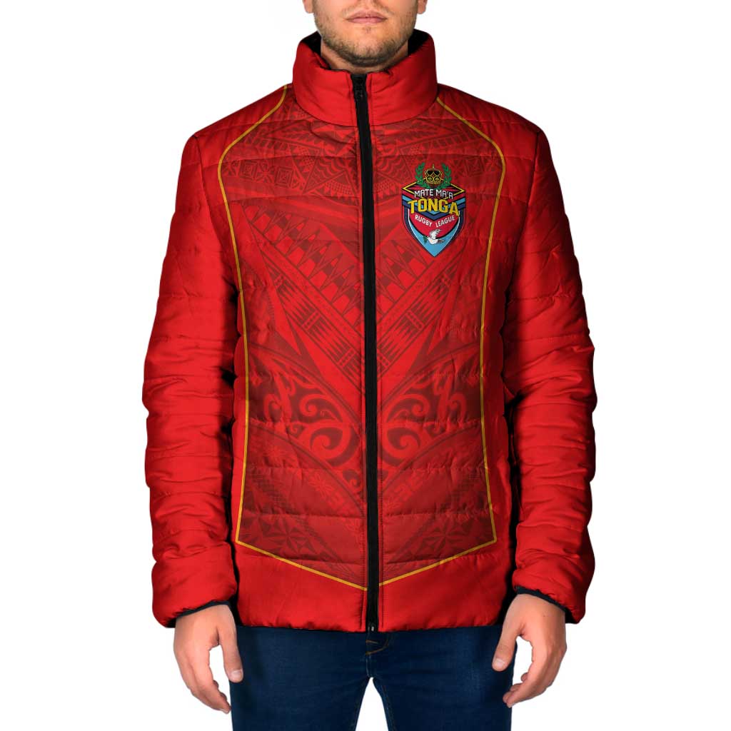 Custom Mate Ma'a Tonga Rugby Padded Jacket Ngatu Tribal Motifs Sporty Style - Polynesian Pride