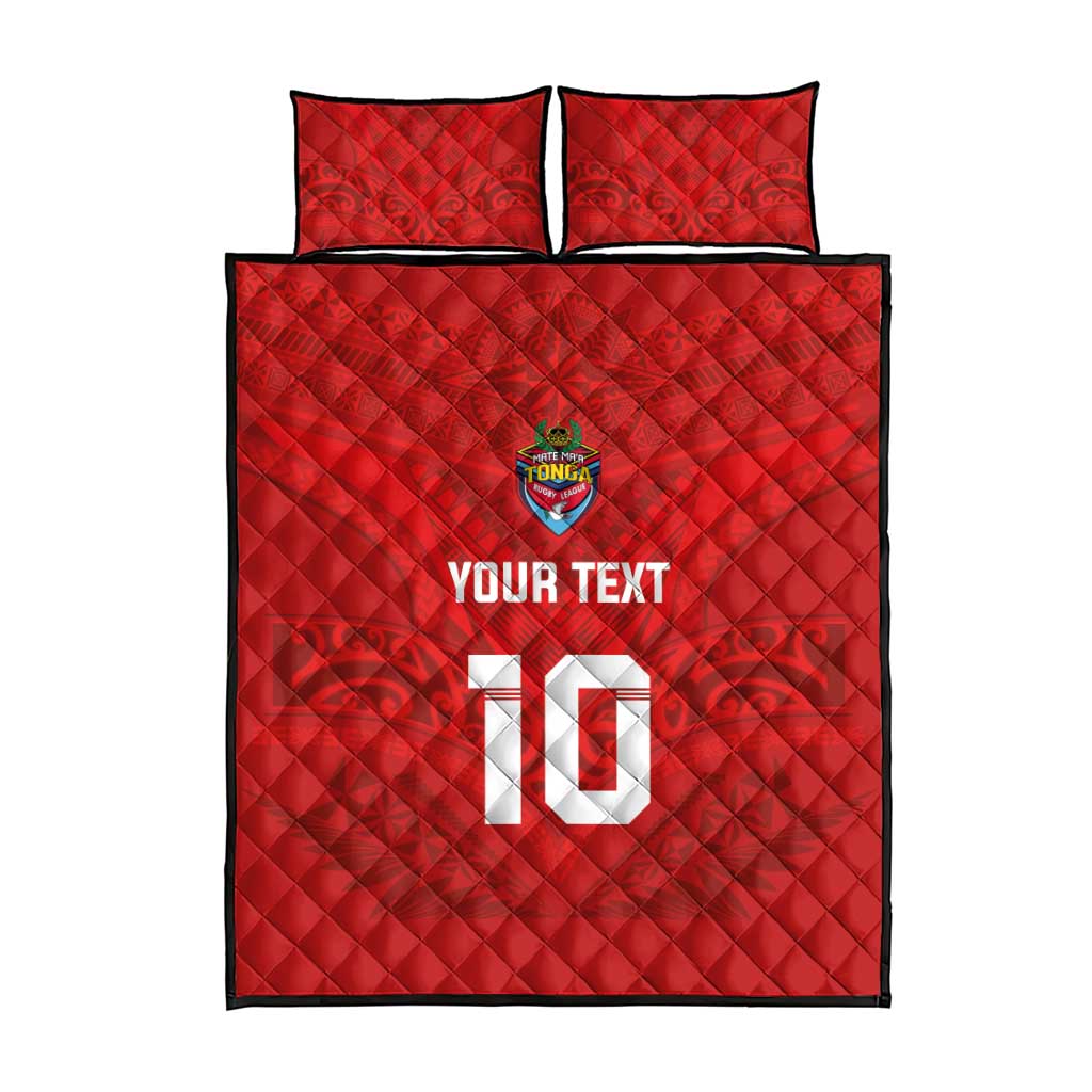 Custom Mate Ma'a Tonga Rugby Quilt Bed Set Ngatu Tribal Motifs Sporty Style - Polynesian Pride