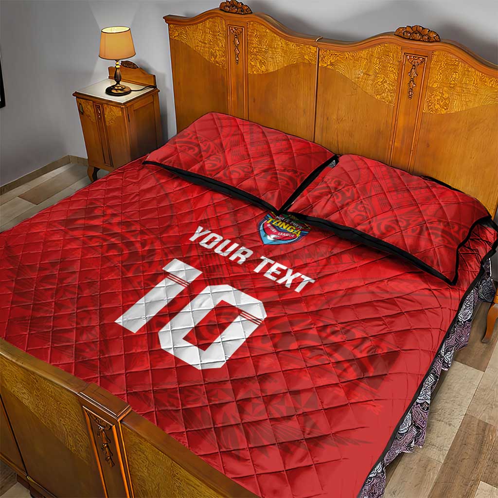 Custom Mate Ma'a Tonga Rugby Quilt Bed Set Ngatu Tribal Motifs Sporty Style - Polynesian Pride