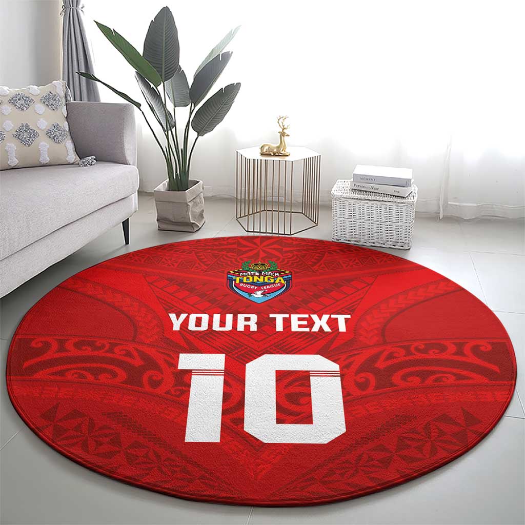 Custom Mate Ma'a Tonga Rugby Round Carpet Ngatu Tribal Motifs Sporty Style - Polynesian Pride
