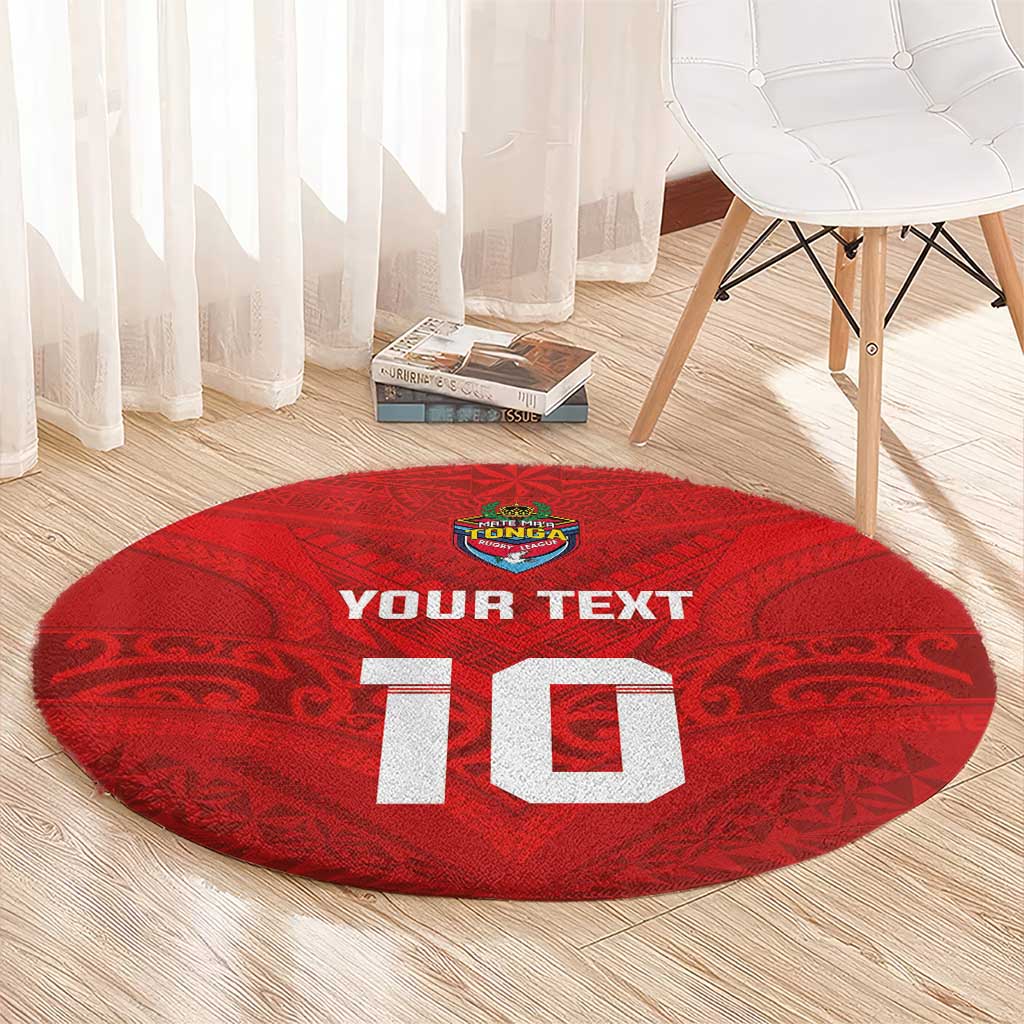 Custom Mate Ma'a Tonga Rugby Round Carpet Ngatu Tribal Motifs Sporty Style - Polynesian Pride