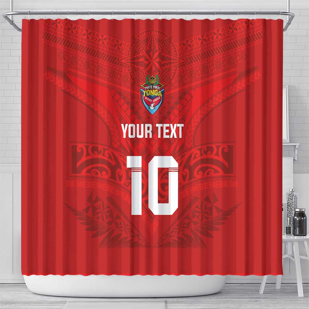 Custom Mate Ma'a Tonga Rugby Shower Curtain Ngatu Tribal Motifs Sporty Style - Polynesian Pride