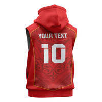 Custom Mate Ma'a Tonga Rugby Sleeveless Zip Hoodie Ngatu Tribal Motifs Sporty Style - Polynesian Pride