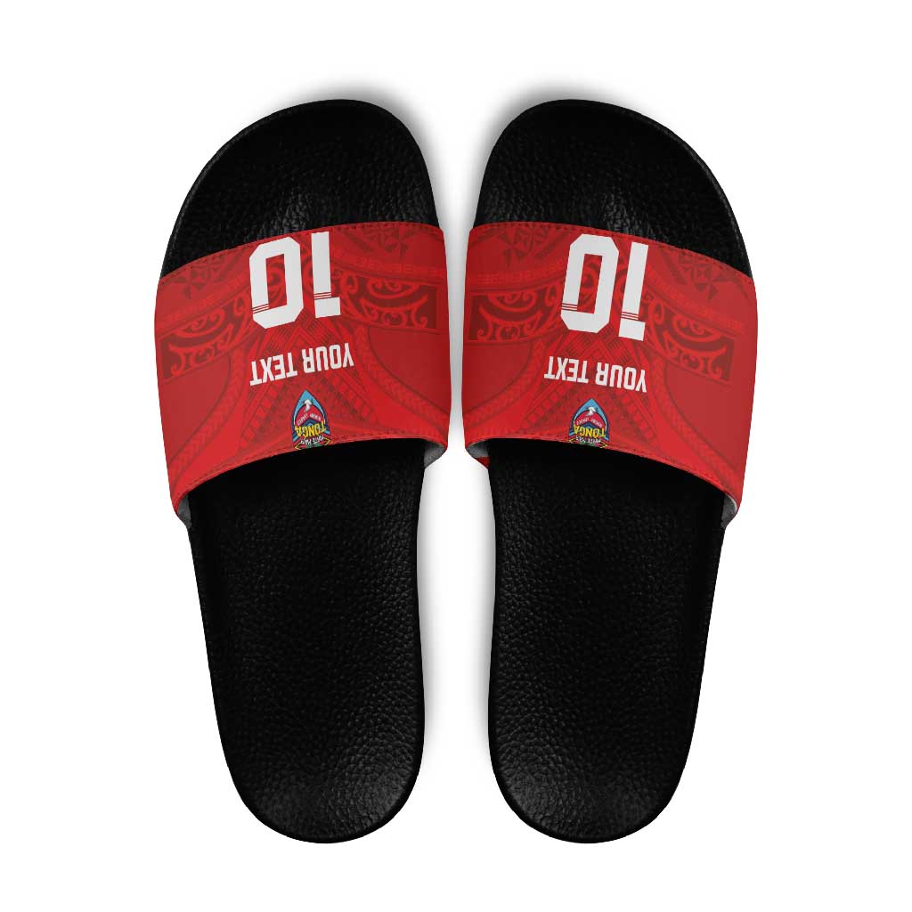 Custom Mate Ma'a Tonga Rugby Slide Sandals Ngatu Tribal Motifs Sporty Style - Polynesian Pride