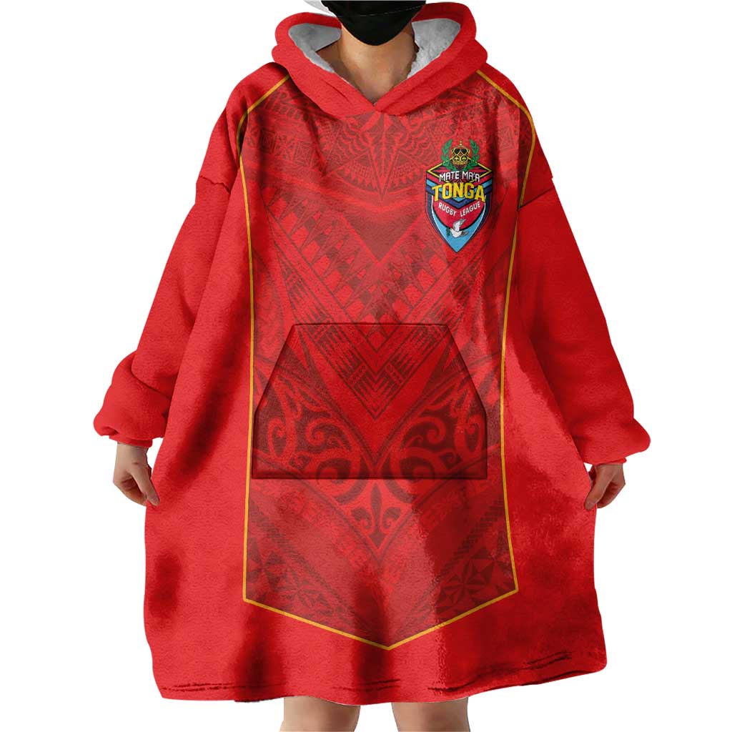 Custom Mate Ma'a Tonga Rugby Wearable Blanket Hoodie Ngatu Tribal Motifs Sporty Style LT03 - Polynesian Pride