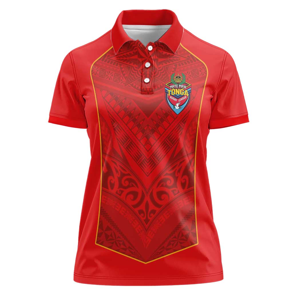 Custom Mate Ma'a Tonga Rugby Women Polo Shirt Ngatu Tribal Motifs Sporty Style - Polynesian Pride