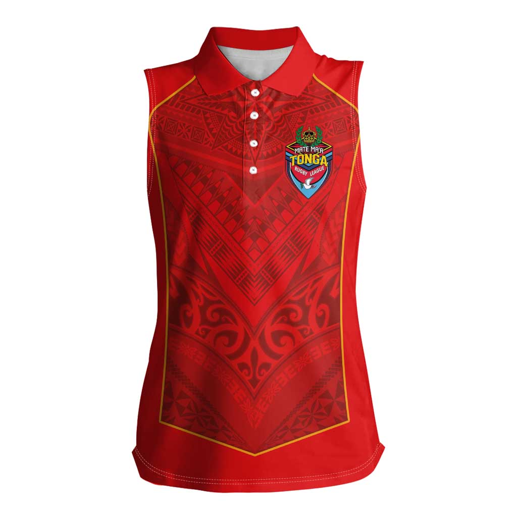 Custom Mate Ma'a Tonga Rugby Women Sleeveless Polo Shirt Ngatu Tribal Motifs Sporty Style - Polynesian Pride