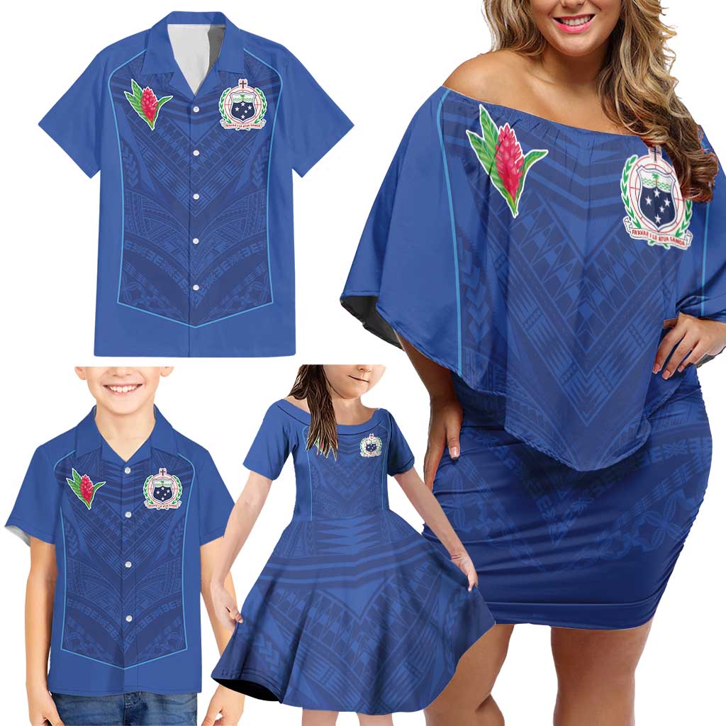 Custom Samoa Rugby Family Matching Off Shoulder Short Dress and Hawaiian Shirt Tatau Tribal Motifs Sporty Style - Polynesian Pride