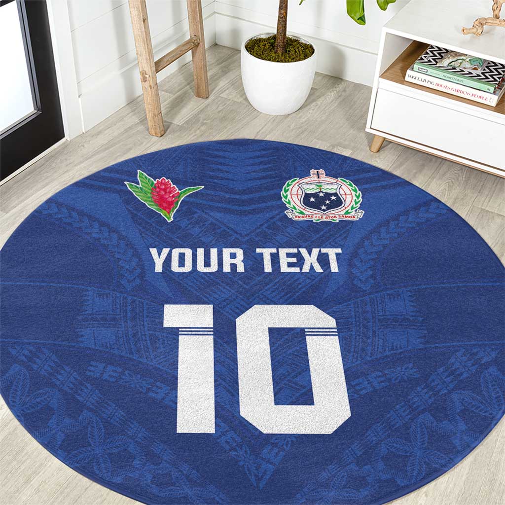 Custom Samoa Rugby Round Carpet Tatau Tribal Motifs Sporty Style - Polynesian Pride