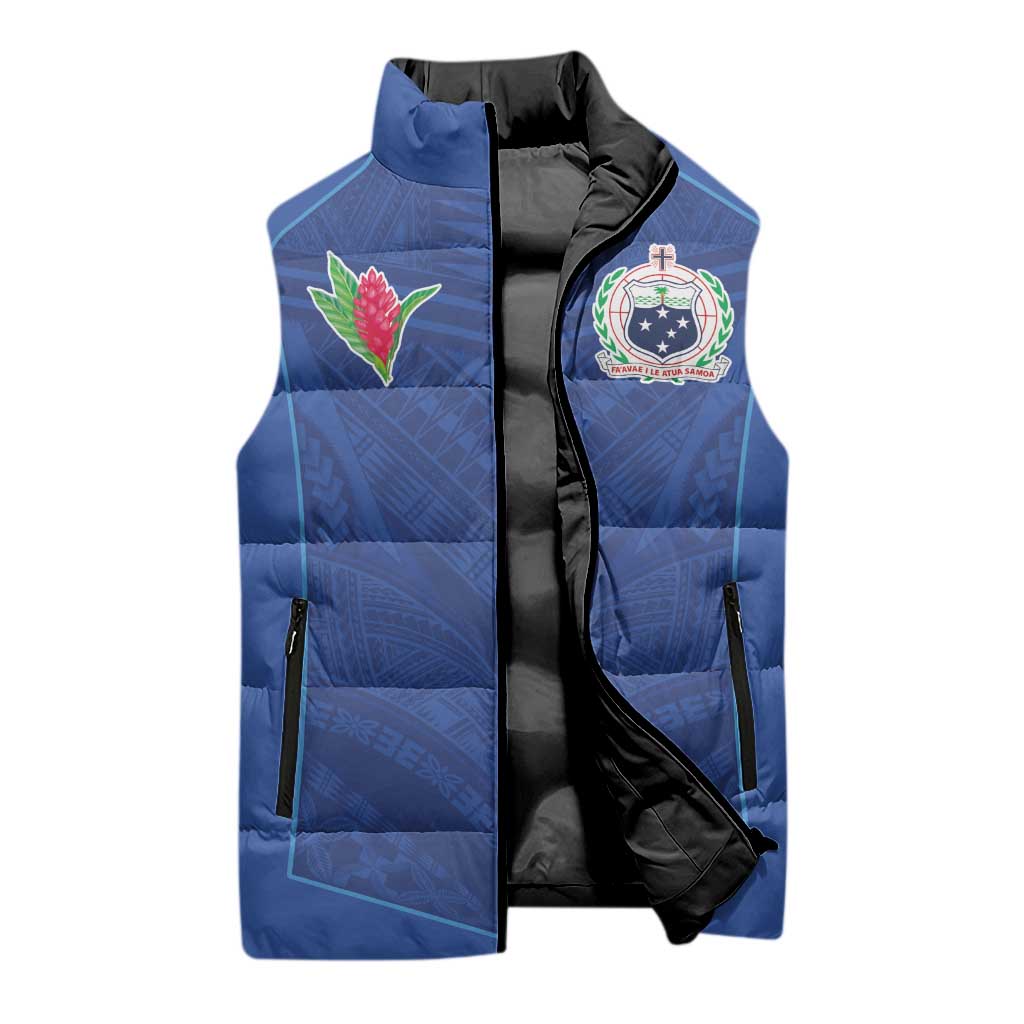 Custom Samoa Rugby Sleeveless Puffer Jacket Tatau Tribal Motifs Sporty Style - Polynesian Pride