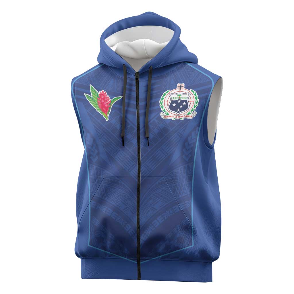 Custom Samoa Rugby Sleeveless Zip Hoodie Tatau Tribal Motifs Sporty Style - Polynesian Pride