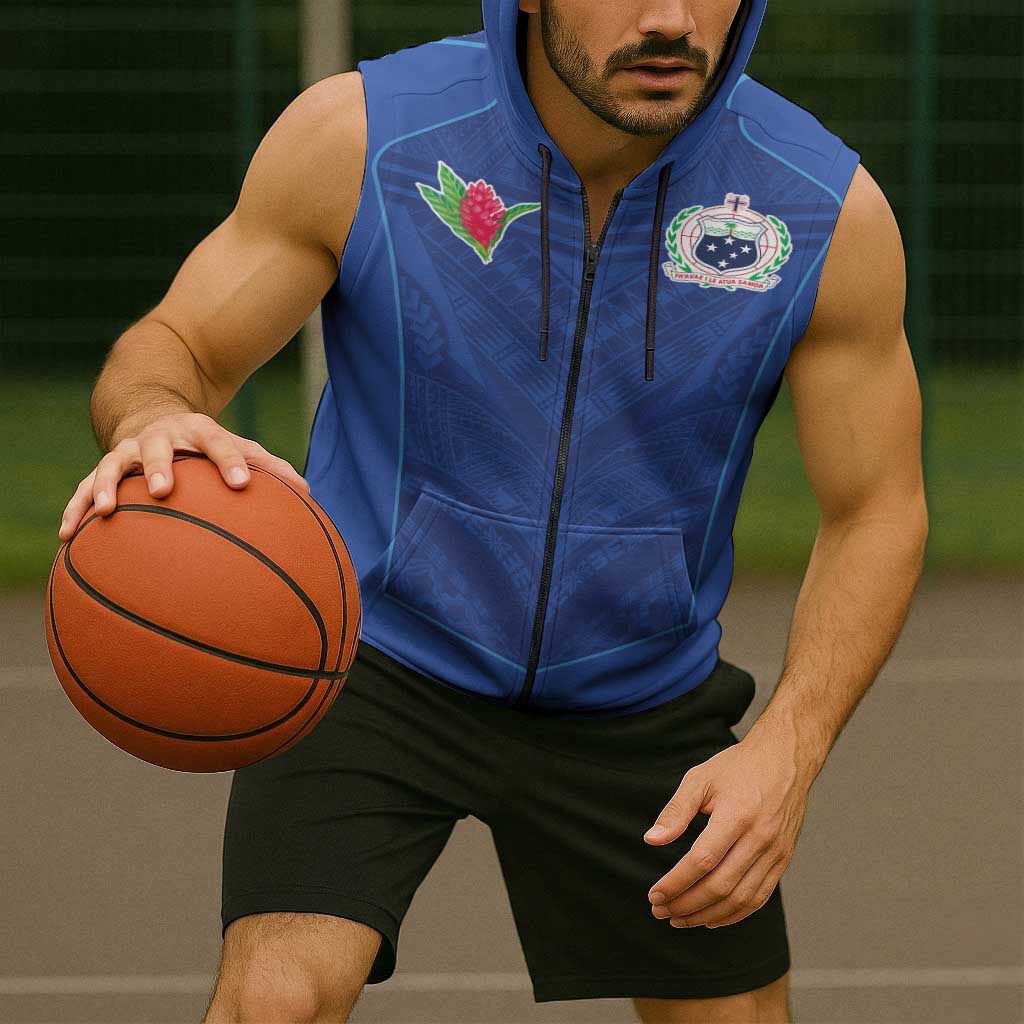 Custom Samoa Rugby Sleeveless Zip Hoodie Tatau Tribal Motifs Sporty Style - Polynesian Pride