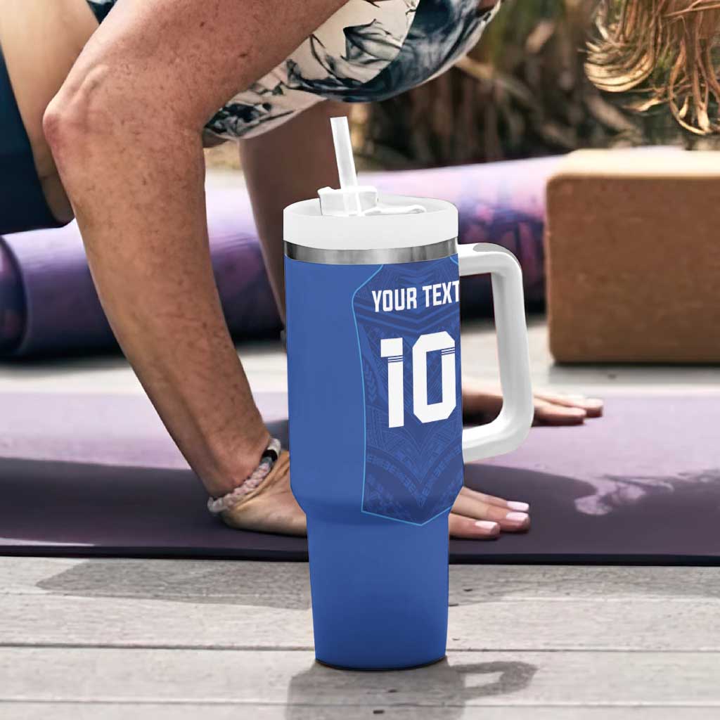Custom Samoa Rugby Tumbler With Handle Tatau Tribal Motifs Sporty Style - Polynesian Pride