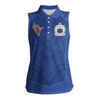Custom Samoa Rugby Women Sleeveless Polo Shirt Tatau Tribal Motifs Sporty Style LT03 Female Blue - Polynesian Pride