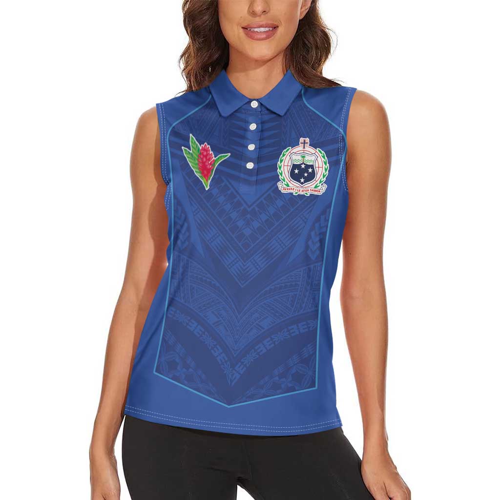 Custom Samoa Rugby Women Sleeveless Polo Shirt Tatau Tribal Motifs Sporty Style LT03 - Polynesian Pride
