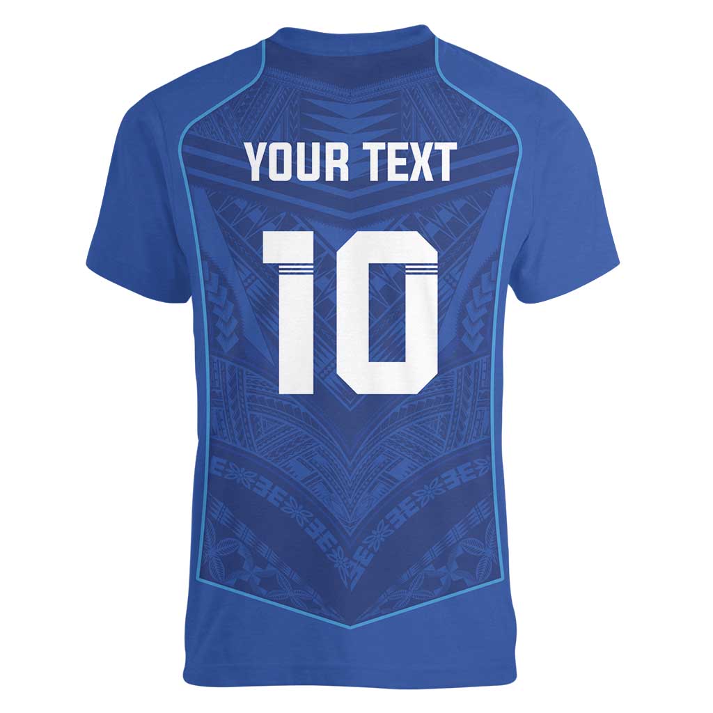 Custom Samoa Rugby Women V-Neck T-Shirt Tatau Tribal Motifs Sporty Style - Polynesian Pride