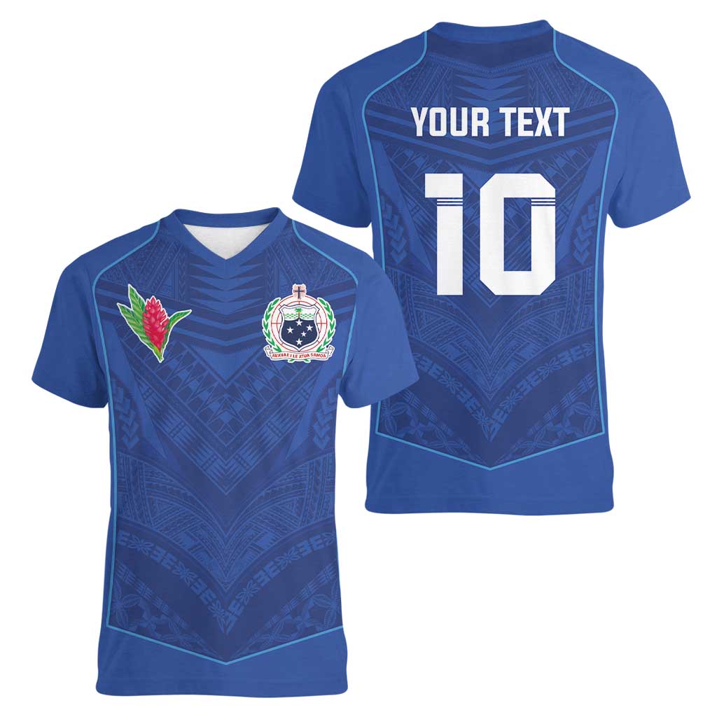 Custom Samoa Rugby Women V-Neck T-Shirt Tatau Tribal Motifs Sporty Style - Polynesian Pride