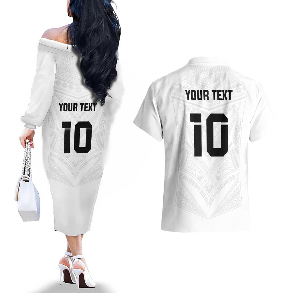 Custom Fiji Rugby Couples Matching Off The Shoulder Long Sleeve Dress and Hawaiian Shirt Tapa Tribal Motifs Sporty Style - Polynesian Pride