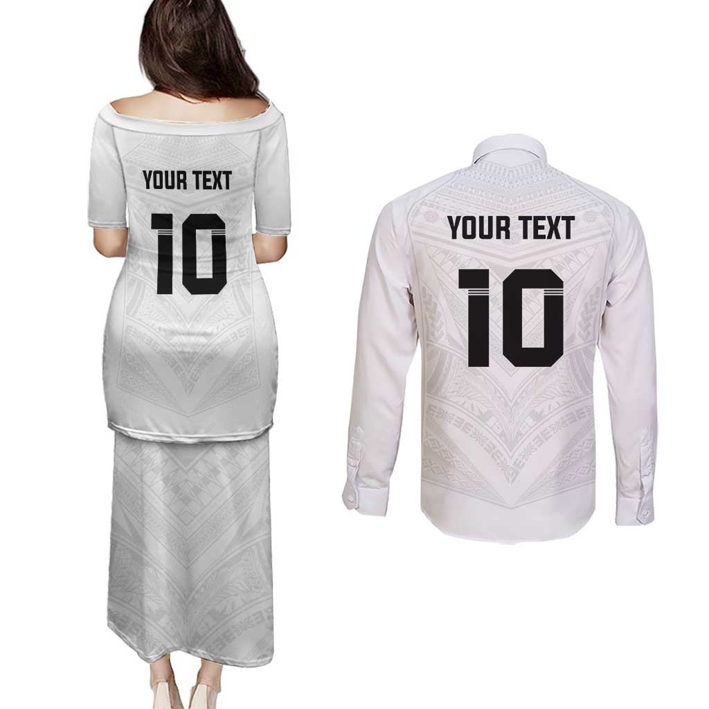 Custom Fiji Rugby Couples Matching Puletasi and Long Sleeve Button Shirt Tapa Tribal Motifs Sporty Style - Polynesian Pride