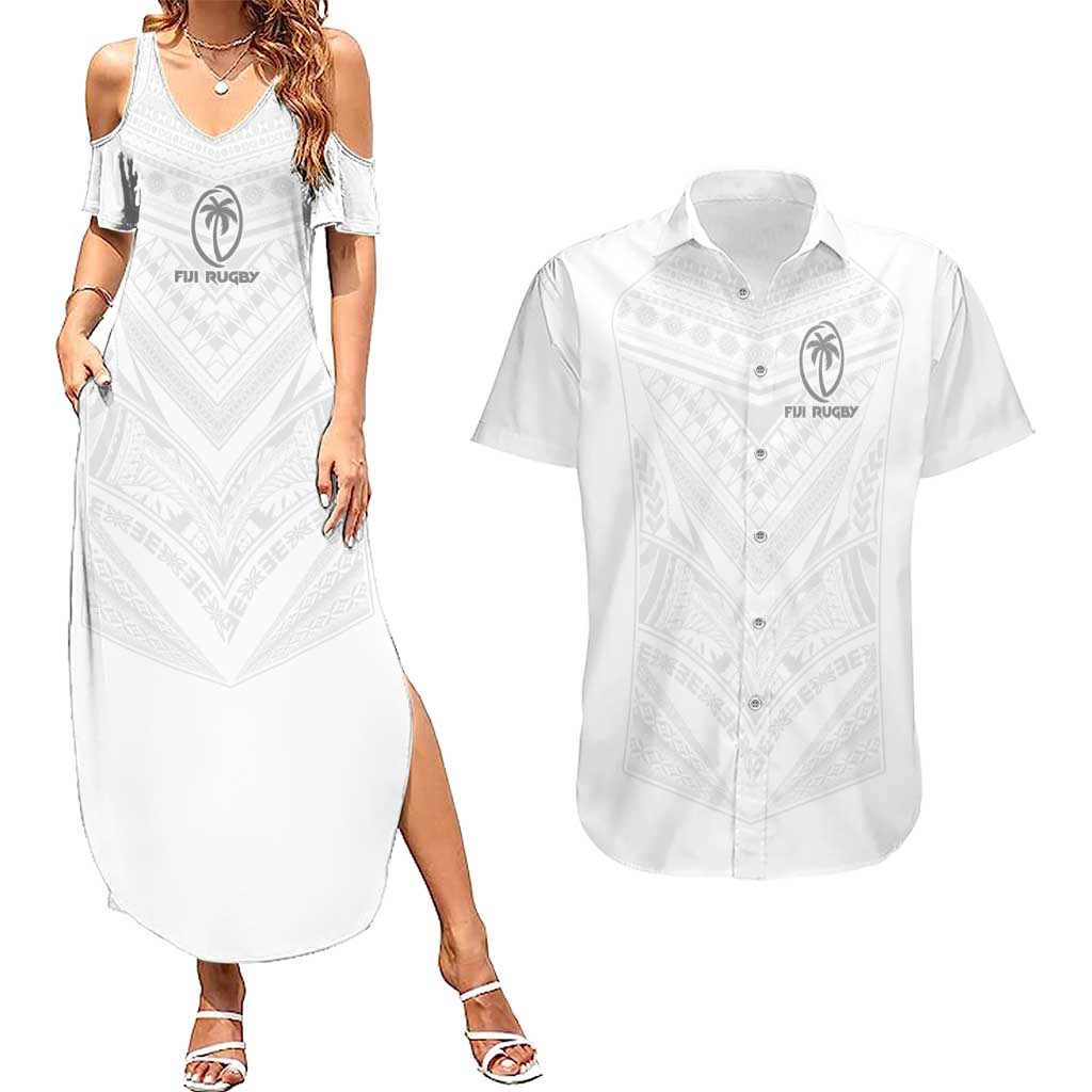 Custom Fiji Rugby Couples Matching Summer Maxi Dress and Hawaiian Shirt Tapa Tribal Motifs Sporty Style - Polynesian Pride