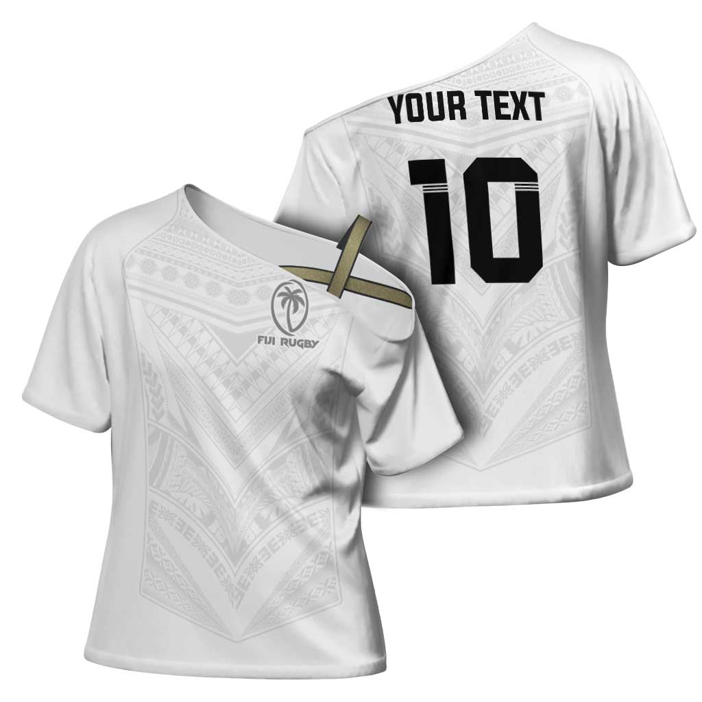 Custom Fiji Rugby Cross Shoulder Shirt Tapa Tribal Motifs Sporty Style - Polynesian Pride