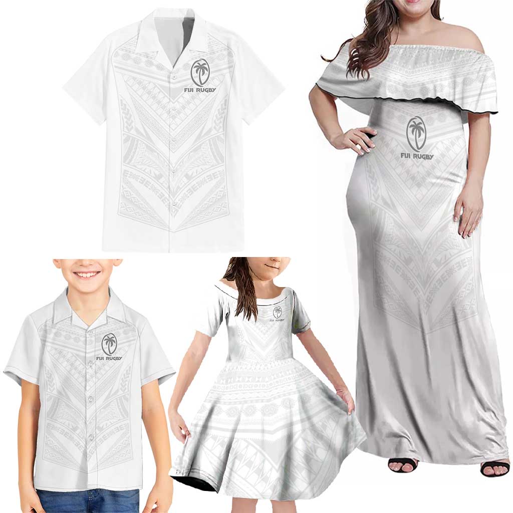 Custom Fiji Rugby Family Matching Off Shoulder Maxi Dress and Hawaiian Shirt Tapa Tribal Motifs Sporty Style - Polynesian Pride