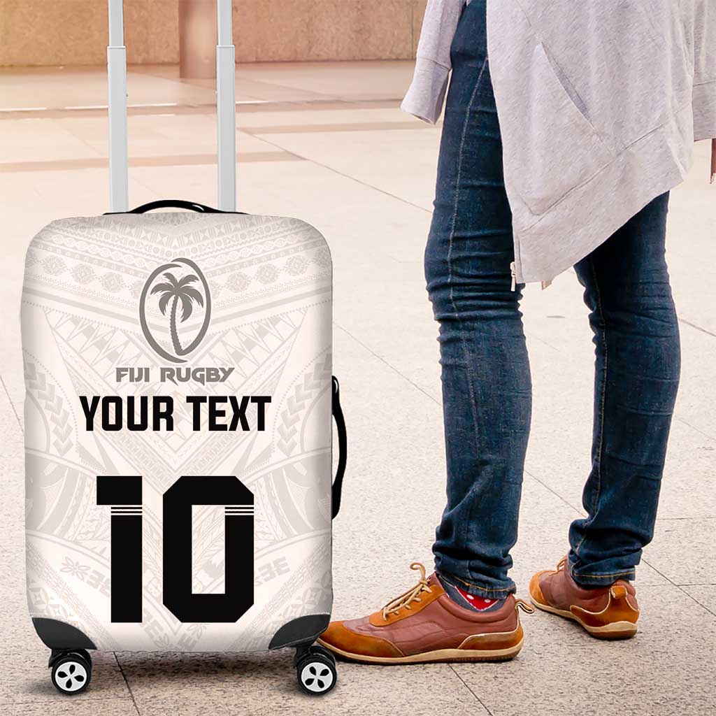 Custom Fiji Rugby Luggage Cover Tapa Tribal Motifs Sporty Style LT03 White - Polynesian Pride