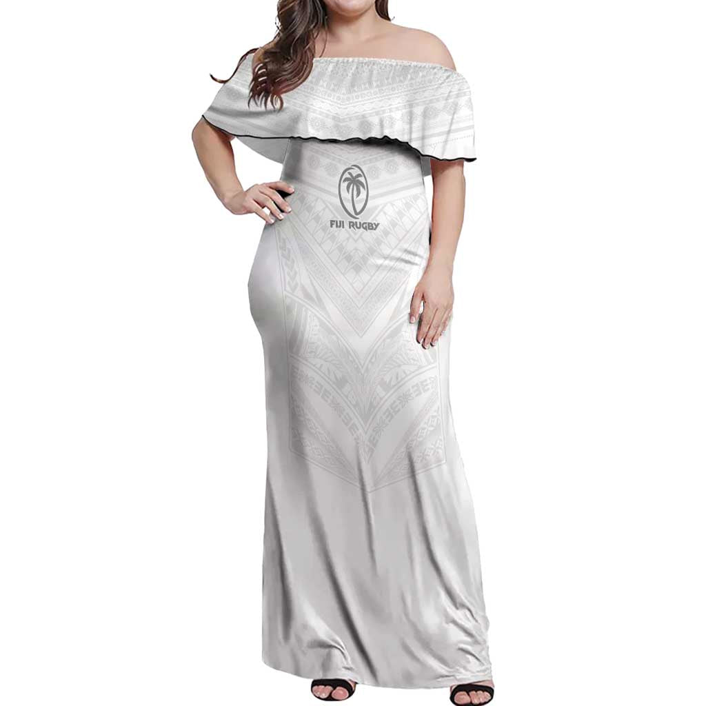 Custom Fiji Rugby Off Shoulder Maxi Dress Tapa Tribal Motifs Sporty Style - Polynesian Pride