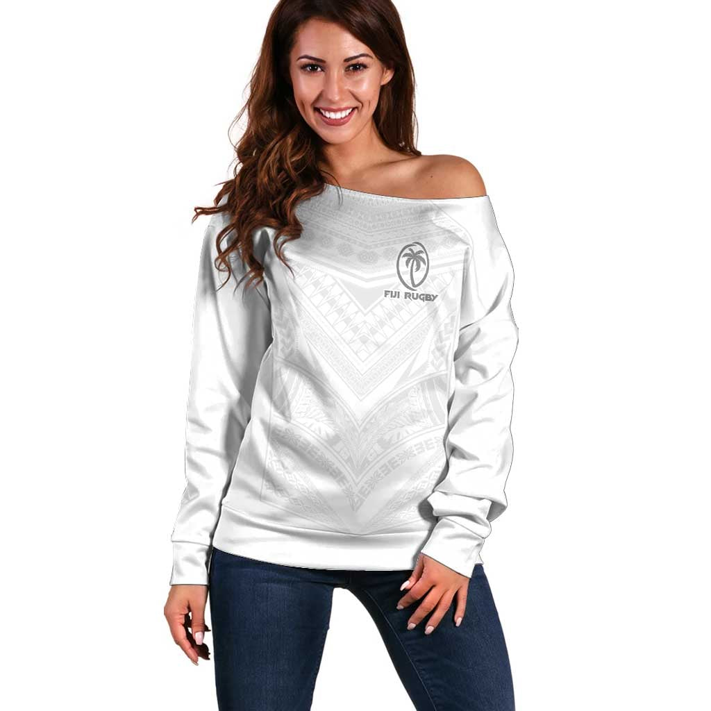 Custom Fiji Rugby Off Shoulder Sweater Tapa Tribal Motifs Sporty Style - Polynesian Pride