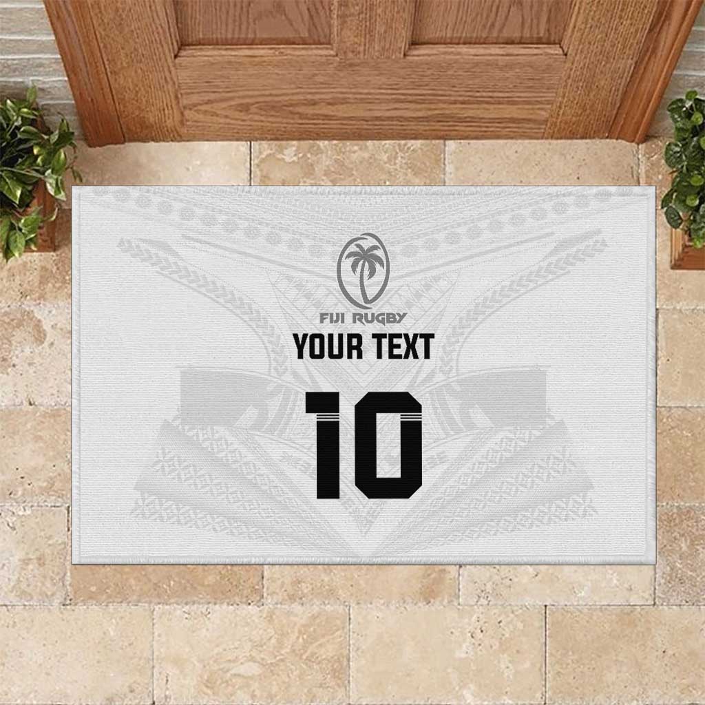 Custom Fiji Rugby Rubber Doormat Tapa Tribal Motifs Sporty Style - Polynesian Pride