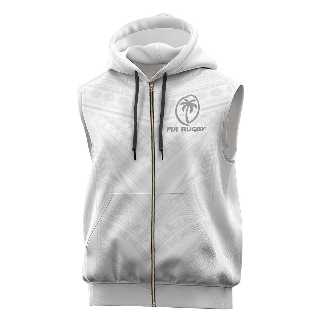 Custom Fiji Rugby Sleeveless Zip Hoodie Tapa Tribal Motifs Sporty Style - Polynesian Pride