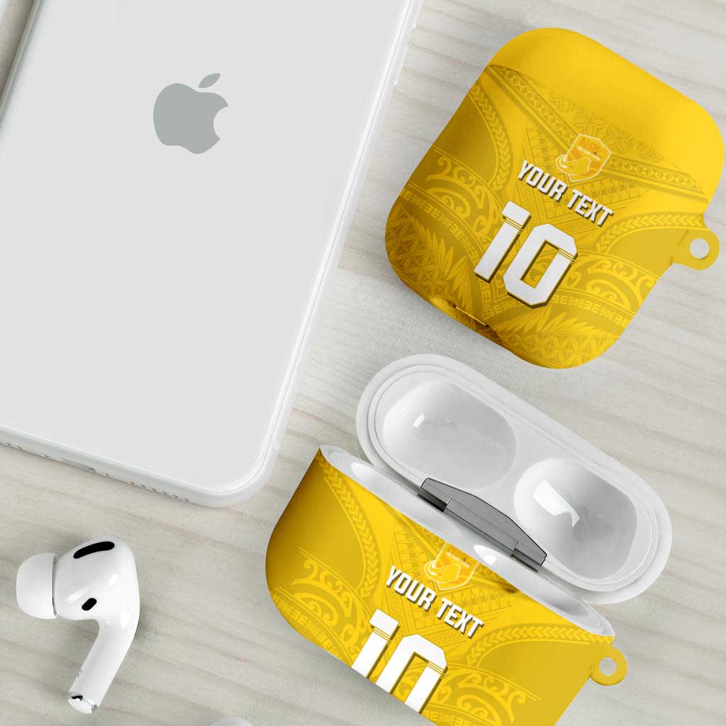 Custom Niue Rugby AirPods Case Hiapo Tribal Motifs Sporty Style - Polynesian Pride
