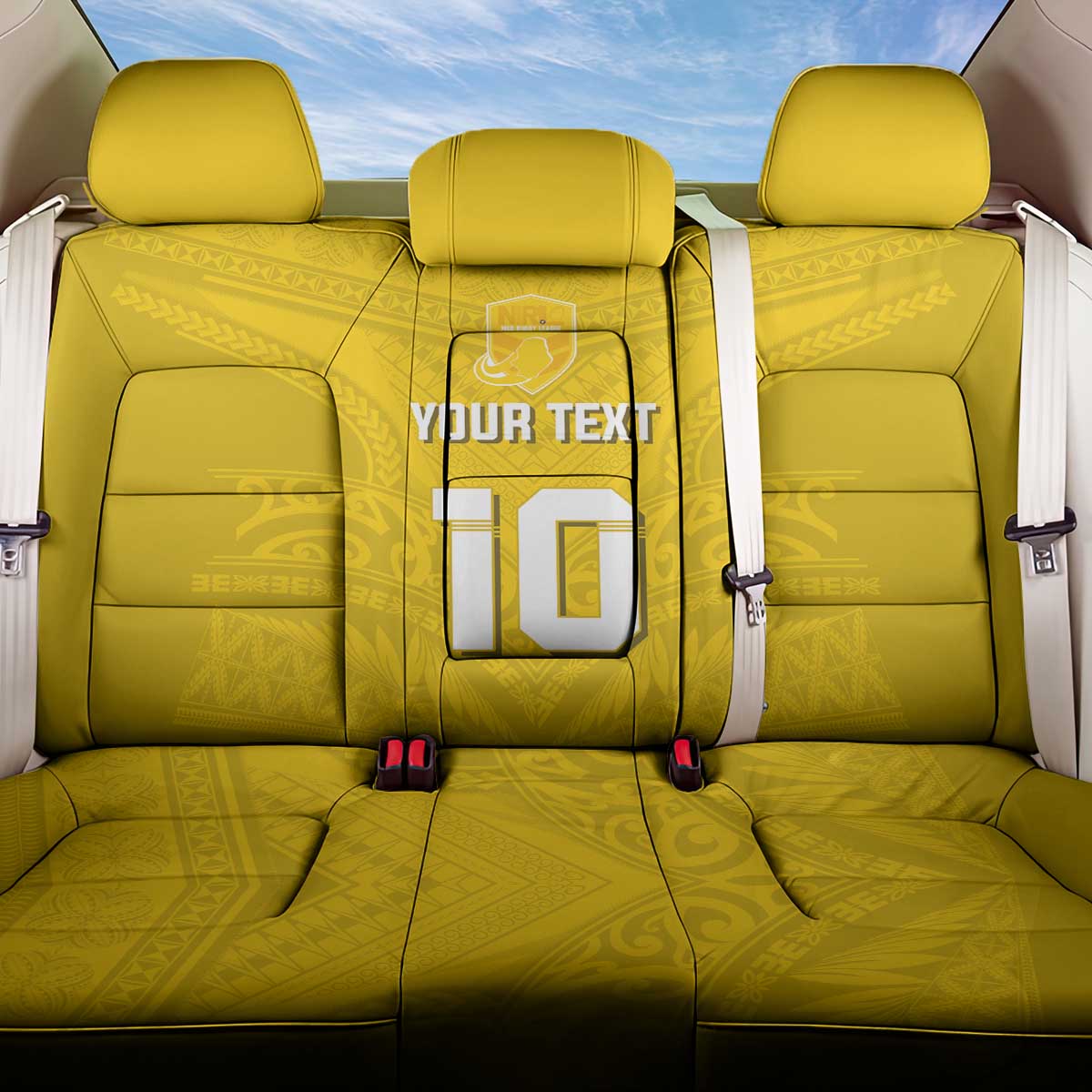 Custom Niue Rugby Back Car Seat Cover Hiapo Tribal Motifs Sporty Style - Polynesian Pride