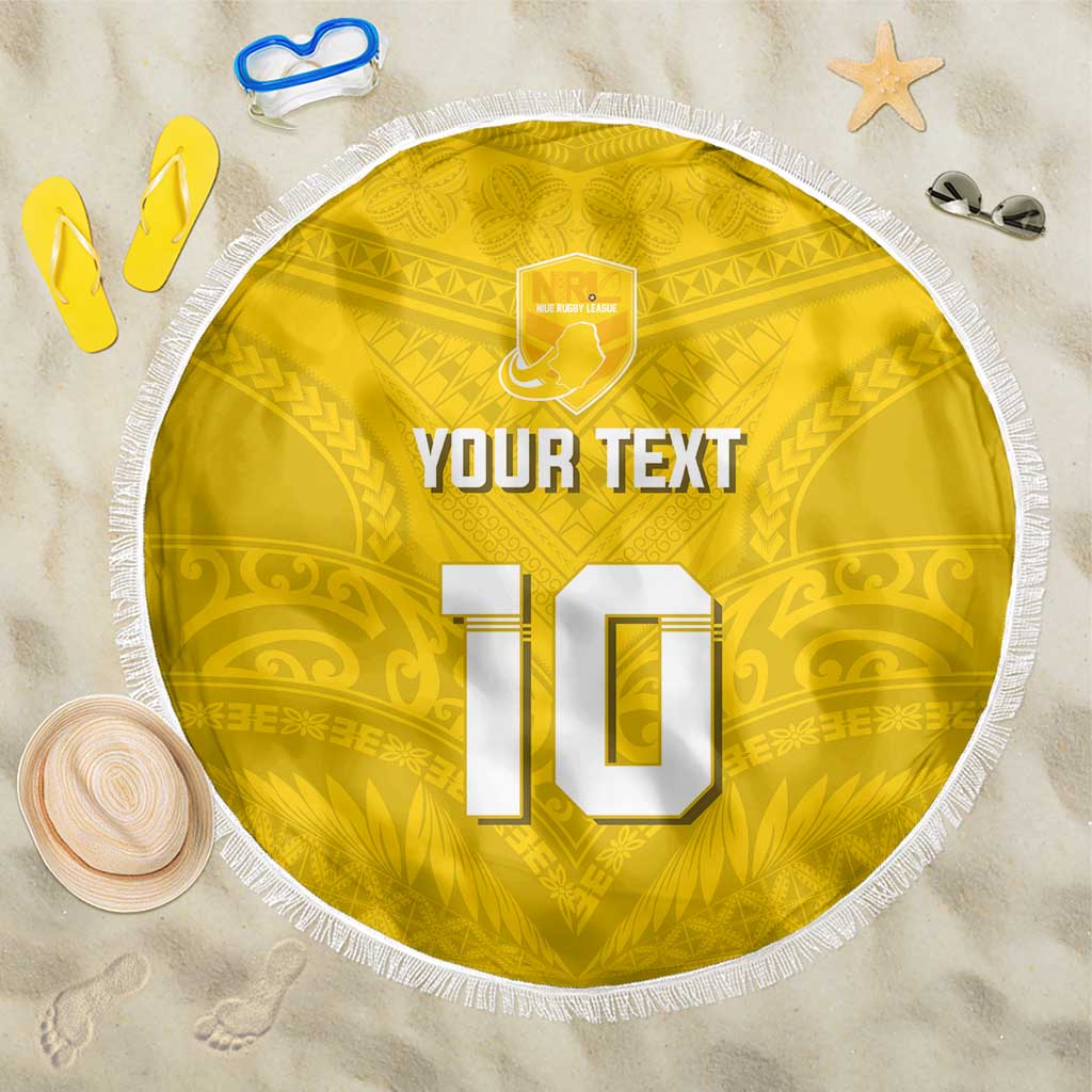 Custom Niue Rugby Beach Blanket Hiapo Tribal Motifs Sporty Style - Polynesian Pride