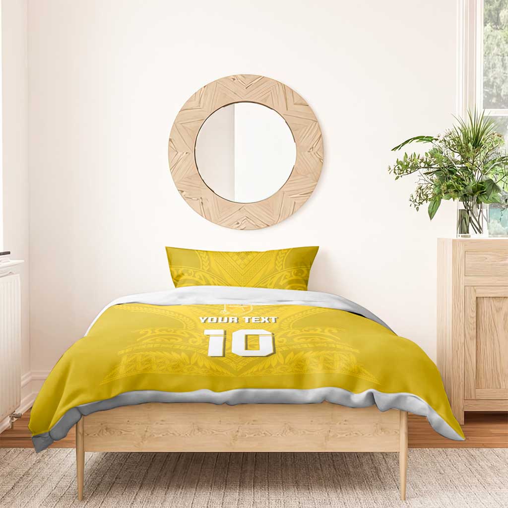 Custom Niue Rugby Bedding Set Hiapo Tribal Motifs Sporty Style - Polynesian Pride