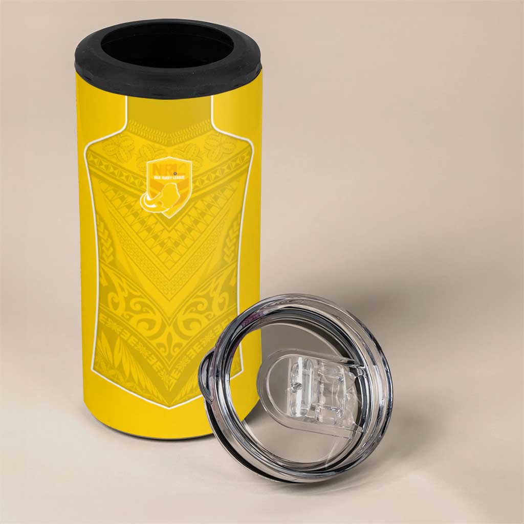 Custom Niue Rugby 4 in 1 Can Cooler Tumbler Hiapo Tribal Motifs Sporty Style - Polynesian Pride