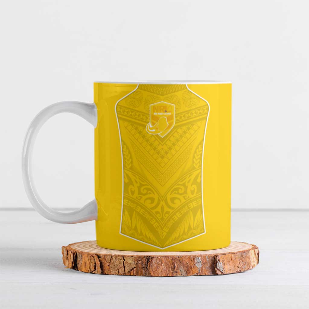 Custom Niue Rugby Ceramic Mug Hiapo Tribal Motifs Sporty Style - Polynesian Pride