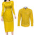 Custom Niue Rugby Couples Matching Long Sleeve Bodycon Dress and Long Sleeve Button Shirt Hiapo Tribal Motifs Sporty Style - Polynesian Pride