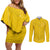 Custom Niue Rugby Couples Matching Off Shoulder Short Dress and Long Sleeve Button Shirt Hiapo Tribal Motifs Sporty Style - Polynesian Pride