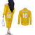 Custom Niue Rugby Couples Matching Off The Shoulder Long Sleeve Dress and Long Sleeve Button Shirt Hiapo Tribal Motifs Sporty Style - Polynesian Pride
