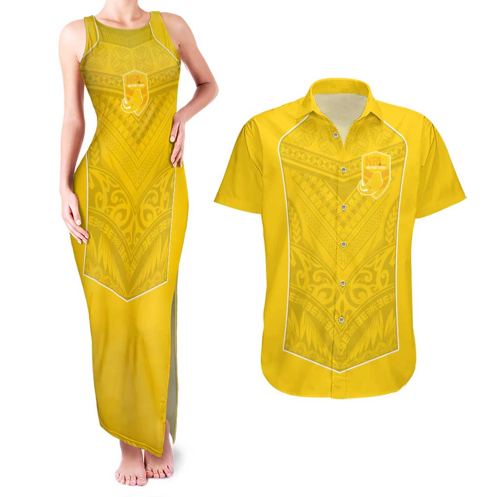 Custom Niue Rugby Couples Matching Tank Maxi Dress and Hawaiian Shirt Hiapo Tribal Motifs Sporty Style - Polynesian Pride
